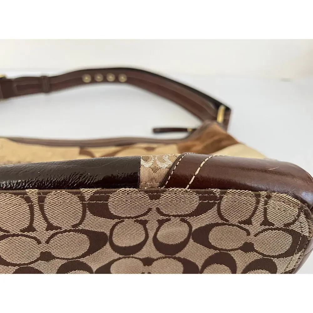 Vintage Coach F0893-F12842 Patchwork Jacquard Leopard Brown Leather Bag Y2K Boho - Picture 15 of 16